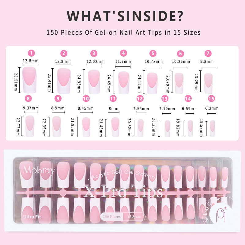 117 pink press on nail size