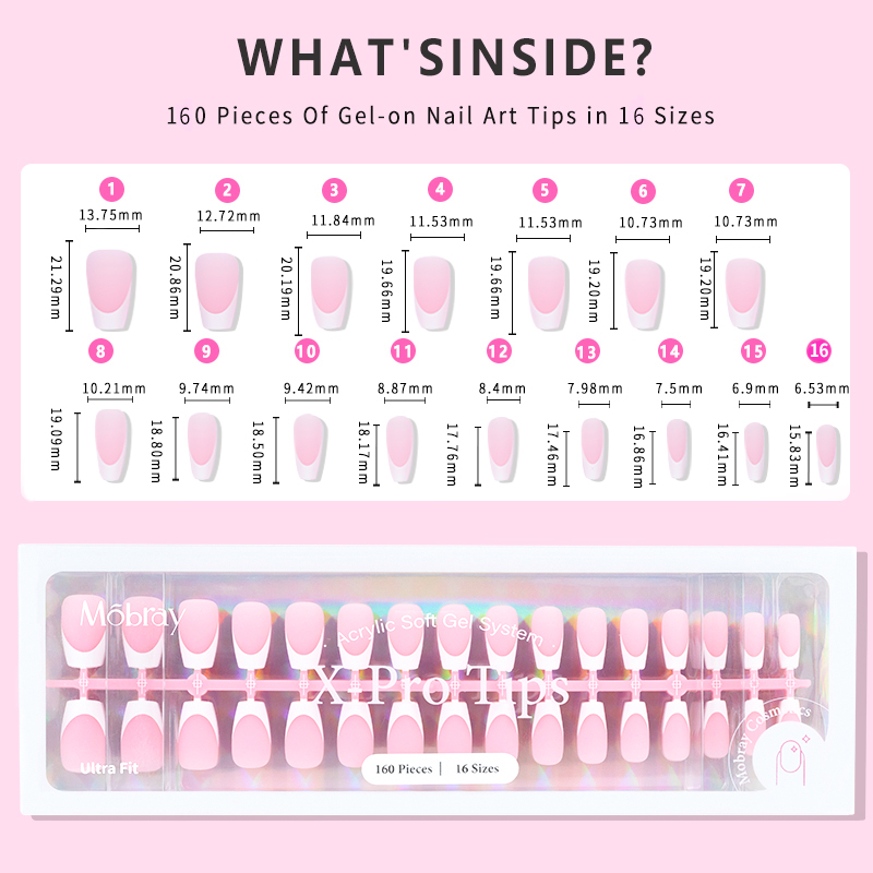 119 pink press on nail size