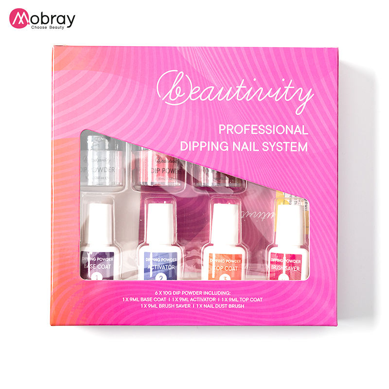 Mobray Customized Logo Starter Dip Powder Nail Kit for French Manicure Diy